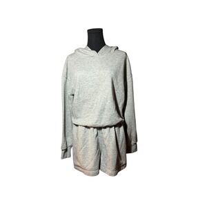 NWOT Free People Movement Hot Shot Hooded Romper Grey Open Back Sweatshirt XS